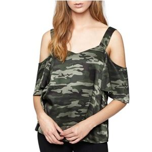 Sanctuary Drea Bare Camo Print Shoulder Blouse